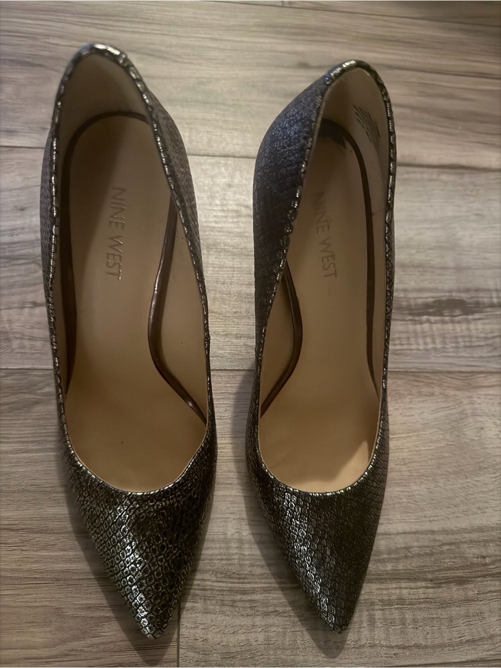 Nine West Metallic Textured Pointed-Toe Pumps - Silver